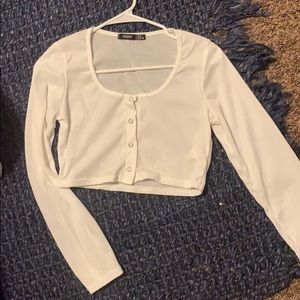 Button up white cropped long sleeve